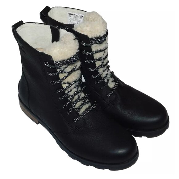 SOREL Emelie Genuine Shearling Leather Short Lace Up Boots - Picture 1 of 11